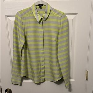 Ann Taylor Lime and Gray Striped Blouse